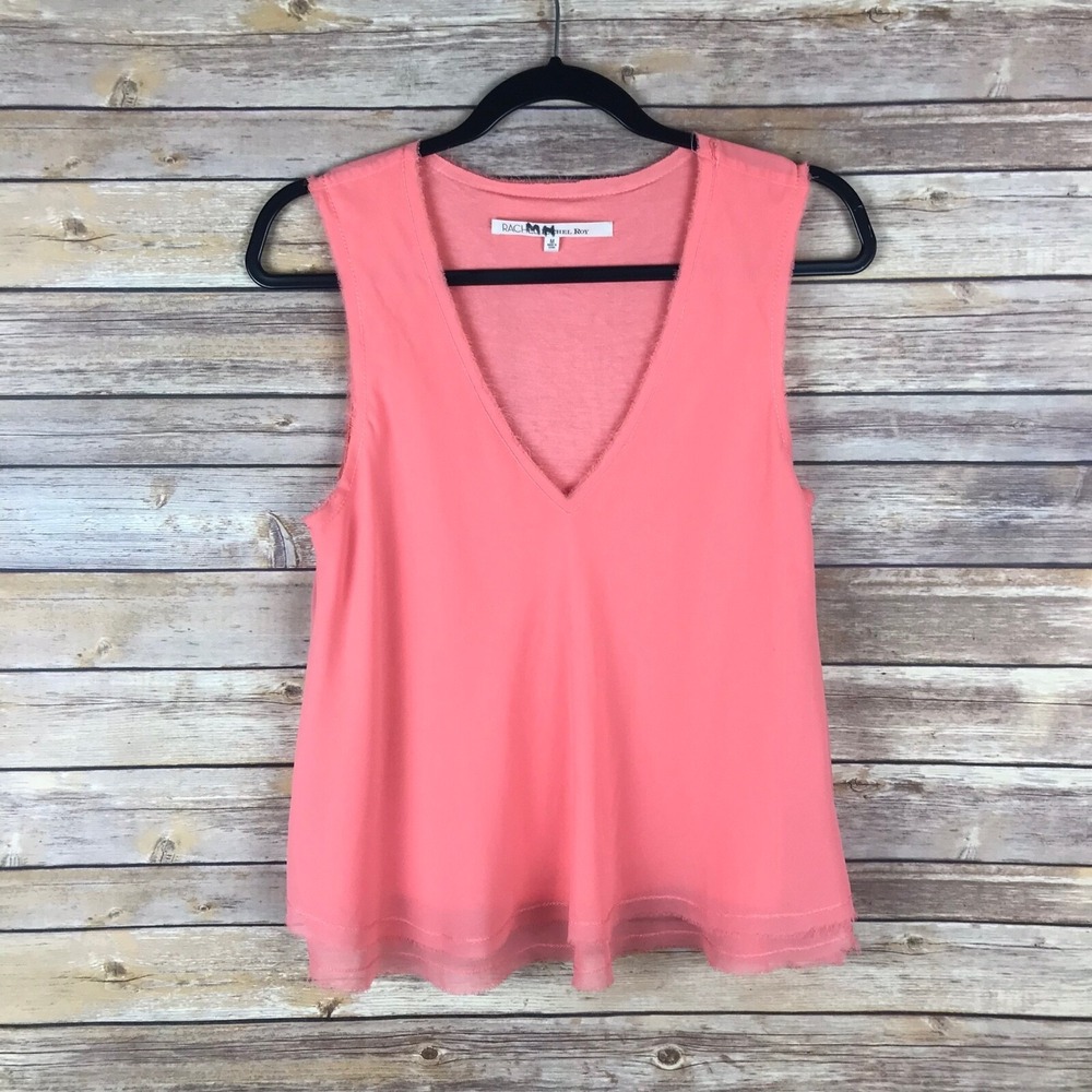 Rachel Rachel Roy Top Womens M V-Neck Sleeveless Flowy Orange Frayed Hem Tank
